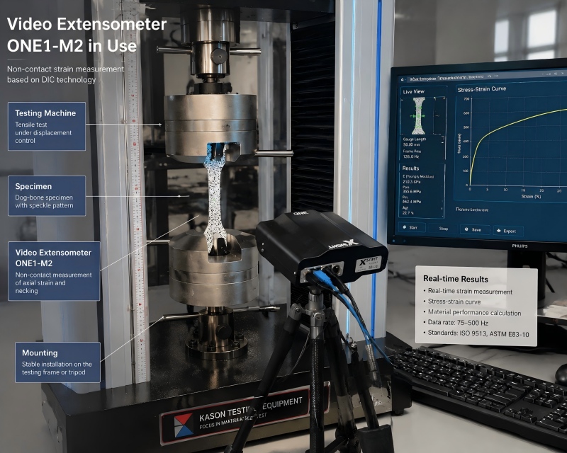 What Is the ONE1-M2 Video Extensometer and How Does It Meet ISO 9513 and ASTM E83-10 Standards?
