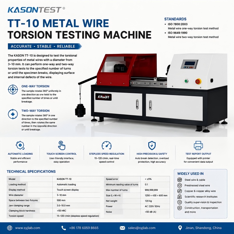 What Makes the KASON TT-10 Metal Wire Torsion Testing Machine Comply with ISO 7800:2003 and ISO 9649:1990 Standards?