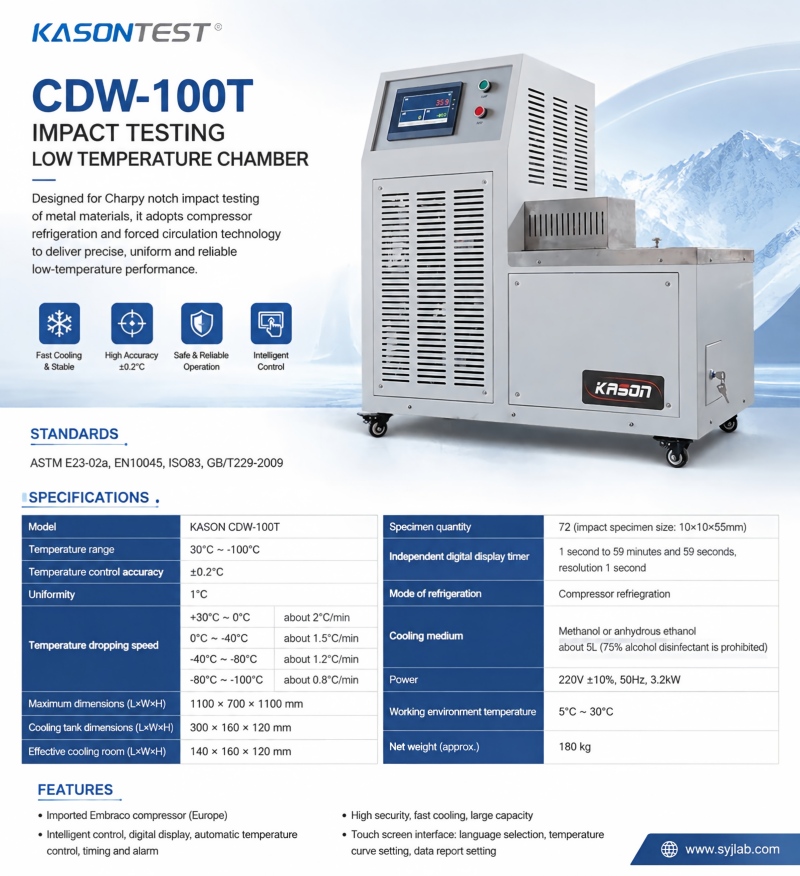 How Does KASON CDW-100T Meet ASTM E23-02A Standards for Low Temperature Impact Testing?