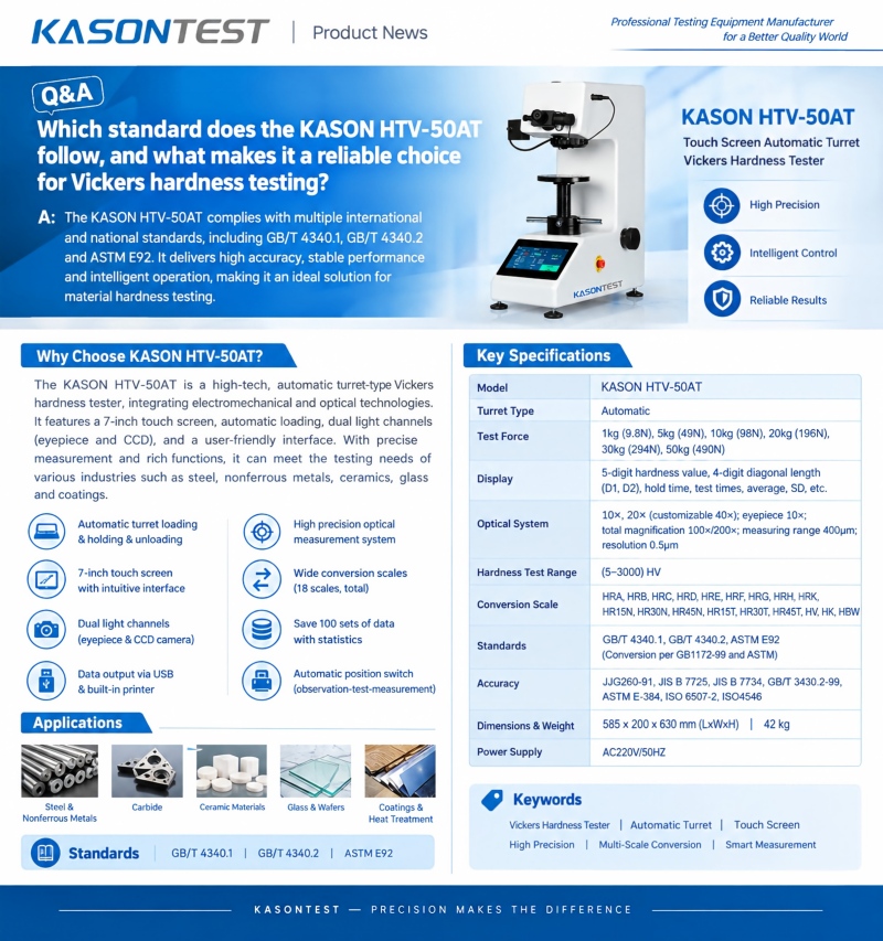 GB/T 4340.1, GB/T 4340.2 & ASTM E92: What Makes the KASON HTV-50AT a Smart Choice for Vickers Hardness Testing?